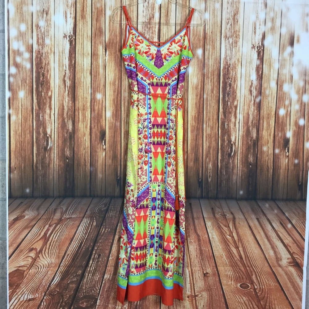 Peach Puff Wooden Bead Tassel Slit Tank Maxi Dress